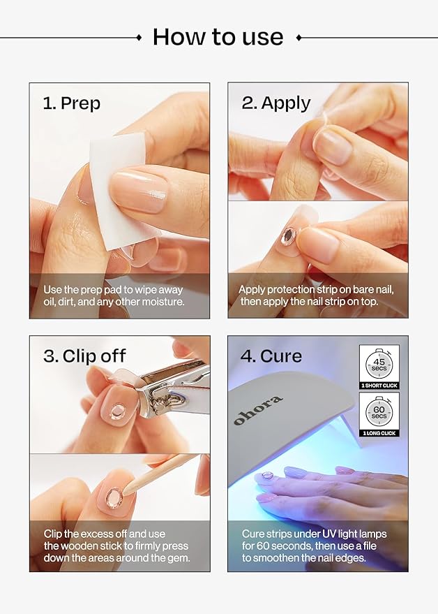 ohora Semi Cured Gel Nail Strips (N Christmas Surprise) - White/Nude, Works with Any UV/LED Lamps, Salon-Quality, Long Lasting, Easy to Apply & Remove - Includes 2 Prep Pads, Nail File & Wooden Stick