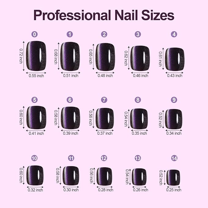 300Pcs Cat Eye Press on Nails Short Square, Plauva Soft Gel Fake Nails, Glossy Glitter Cat Eye Nail Tips for Women and Girls Stick On Nails in 15 Sizes