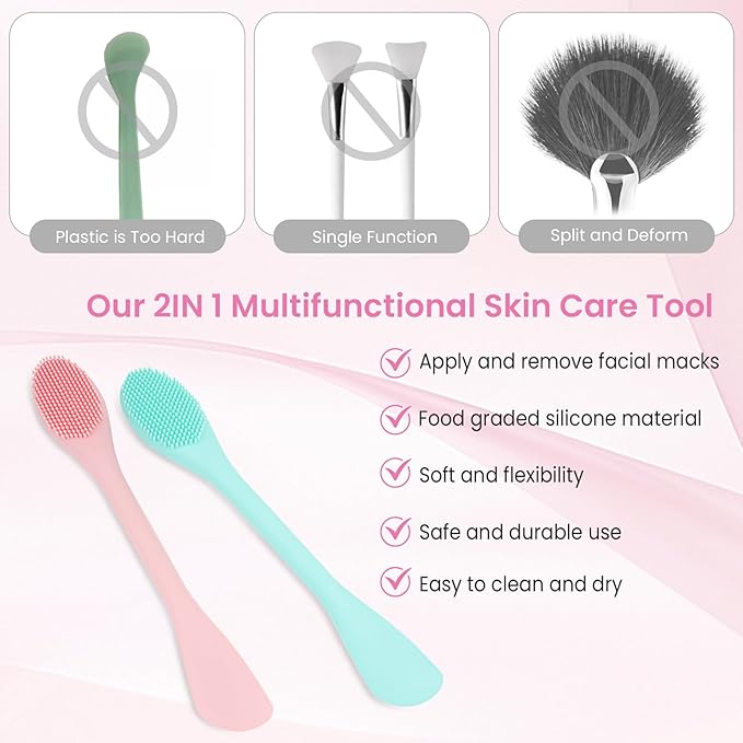 2PCS Silicone Facial Cleaning Brush- 2 in 1 Face Scrubber Exfoliator for Exfoliating, Massaging, Remove Blackheads- Face Mask Applicator Brush for for Mud, Clay, Lotion, DIY Mask