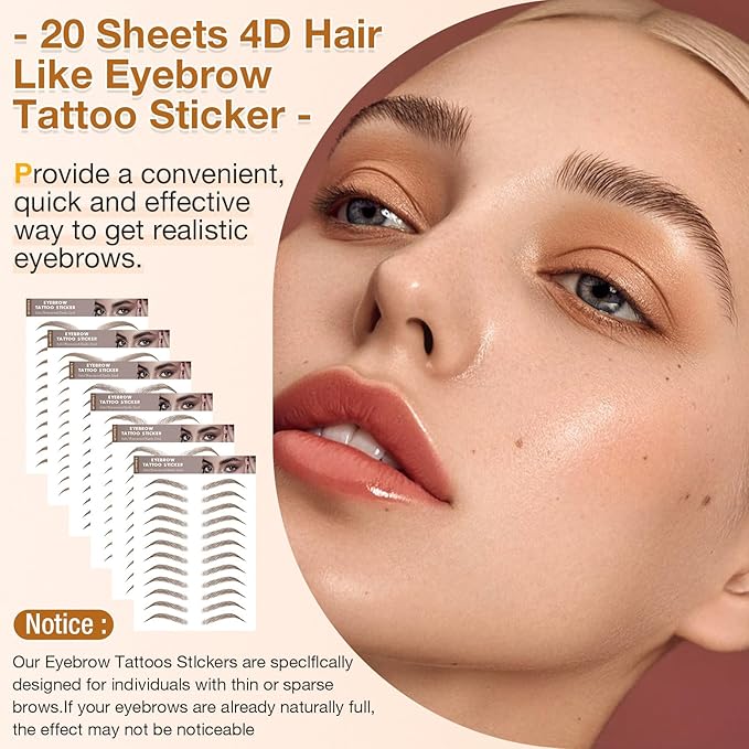 20 Sheets 240 Pairs Eyebrow Tattoo Sticker Waterproof 4D Hair-Like Natural Fake Tattoo Eyebrows Transfers Stickers Peel Off Brows Grooming Shaping Sticker in Vibrant Miami,Light Brown