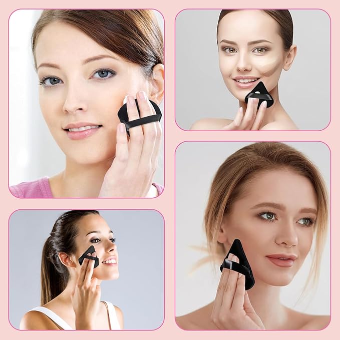 60 Pieces Powder Puff Face Triangle Powder Puff Soft Velour Makeup Puff Velour Puffs for Face Wet and Dry Cosmetic Foundation,Body Powder Blender Loose Mineral Powder Makeup Tool(Black,60 Pcs)