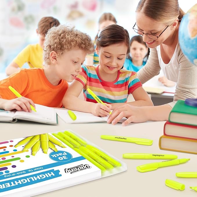 Duchong 30 Yellow Highlighters, Chisel Tip Dry-Quickly Highlighter Markers, Highlighter Bright Colors for Adult Kids, Office Classroom Must Have, School Supplies for Teachers