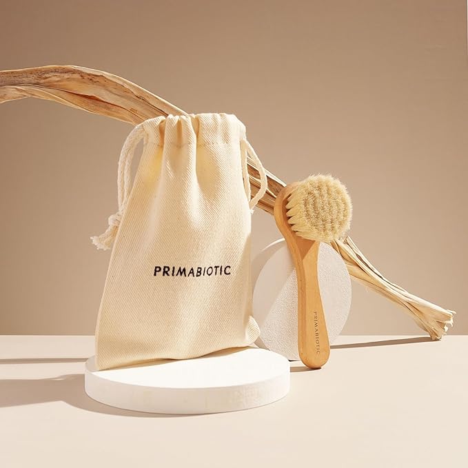 Primabiotic Facial Massage Brush with Pouch – Eco-Friendly Product from Europe – Oak Wood & Goat Hair – Suitable for All Skin Types – Includes Handcrafted Pouch