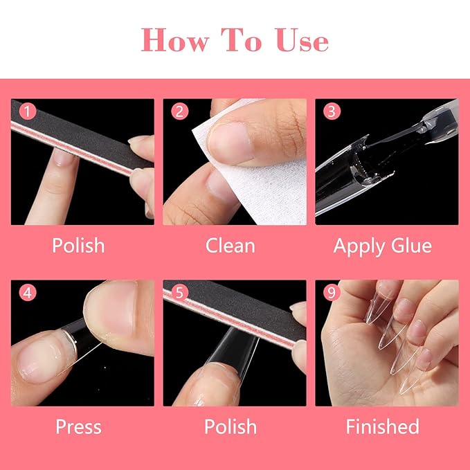 Clear Stiletto Nail Tips, No C Curve Medium Nail Tip for Acrylic Nails Professional, 550PCS Soft Gel Nail Tips Half Cover Stiletto Almond Fake Nails Extension for Salon Home DIY