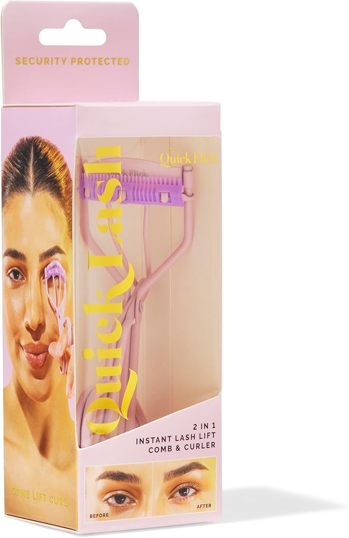 THE QUICK FLICK Eyelash Curler, Stainless Steel Eyelash Curler with Comb, Safe & Gentle on All Eye Shapes, Pink Eyelash Curlers for Separated & Curled Lashes, Travel-Friendly Eyelashes Curler