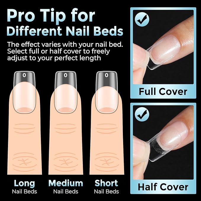 Short Square Nail Tips Gel: 360Pcs Full Cover Short Square Press On Nails Pre-buff Fake Acrylic Nails Half Matte Clear Nail Tips for Nail Extension DIY 12 Sizes