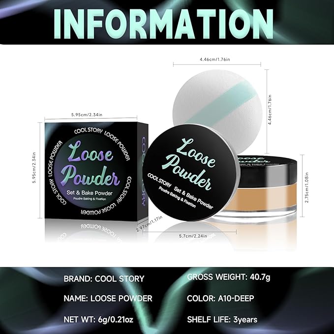 Loose Setting Powder, Bake Makeup Powder Full Coverage Matte Finish (Deep, 6g/O.21oz)