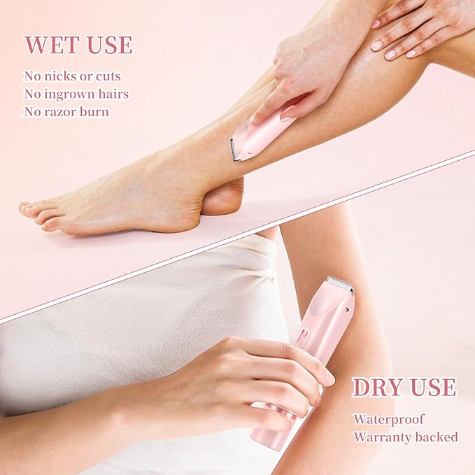 QNHMPW Bikini Trimmer for Women,Electric Razors for Women,2-in-1 Dual Head Shaver- Wet/Dry Shaver Groomer, Waterproof Hygiene Razor Used for Face, Underarm, Leg, Bikini Area(Pink)