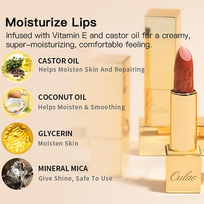 Oulac Metallic Coral Lipstick Set 3PCS High Impact Lipcolor with Moisturizing Formula, Vegan Beauty, Full-Coverage Lip Color, Gift Lipstick for Women, 4.3g X 3PCS, GM09+GM11+25