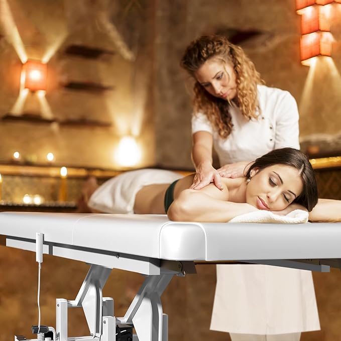 Electric Adjustable Backrest Massage Table for Esthetician, Heavy Duty Professional Electric Lift Massage Bed for Spa Treatment, Salon, Physical Therapy, Facial, Tattoo, Reiki, and Beauty, White