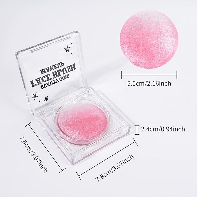 KYDA Pink Baked Blush, Pink Glow Powder for Blush and Highlighter, High Glossy Finish, Lightweight Blendable Shimmer Blusher, Multiuse Baked Powder, 0.53 oz