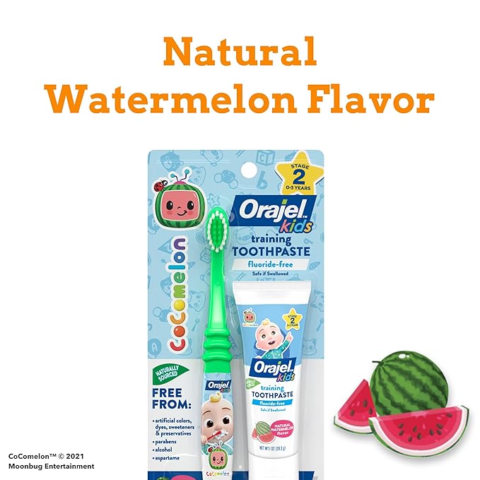 Orajel Kids CoComelon Fluoride-Free Training Toothpaste with Brush, (Set of 2 Piece)