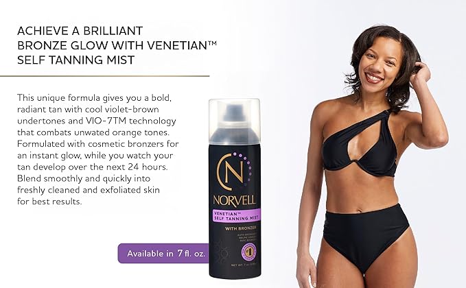 Norvell Venetian Sunless Self Tanning Mist - Airbrush Spray Solution with Bronzer for Instant Sun Kissed Glow, 7 fl.oz.