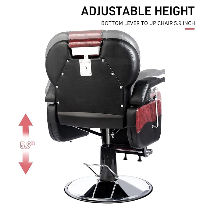 OmySalon All Purpose Hydraulic Barber Chair Recline 360 Degree Swivel Height Adjustable Heavy Duty Hairdresser Chair Beauty Salon Spa Tattoo Styling Barbershop Equipment Black & Red