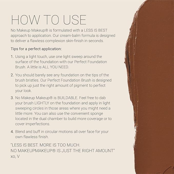 Foundation by No Makeup Makeup | Conceal & Correct with Long-Lasting, Buildable Formula & Lightweight Soft Finish | Cruelty-Free, Vegan, Fragrance-Free | Dark