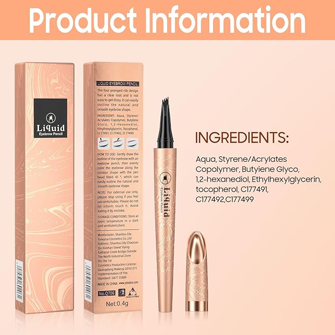 Eyebrow pen - Liquid Eye Brow Microblading Pencil With Micro 4 Point Lift & Brow Pen Snatch, Long-Lasting Waterproof Eyebrow Pencils for Women (Dark Brown)