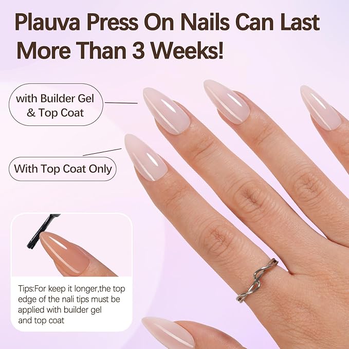 Medium Almond Press On Nails, 5 Colors Pre-Lasting Soft Gel Nails Tips, 150Pcs Natural Fake Nails for Nail Art DIY 15 Sizes