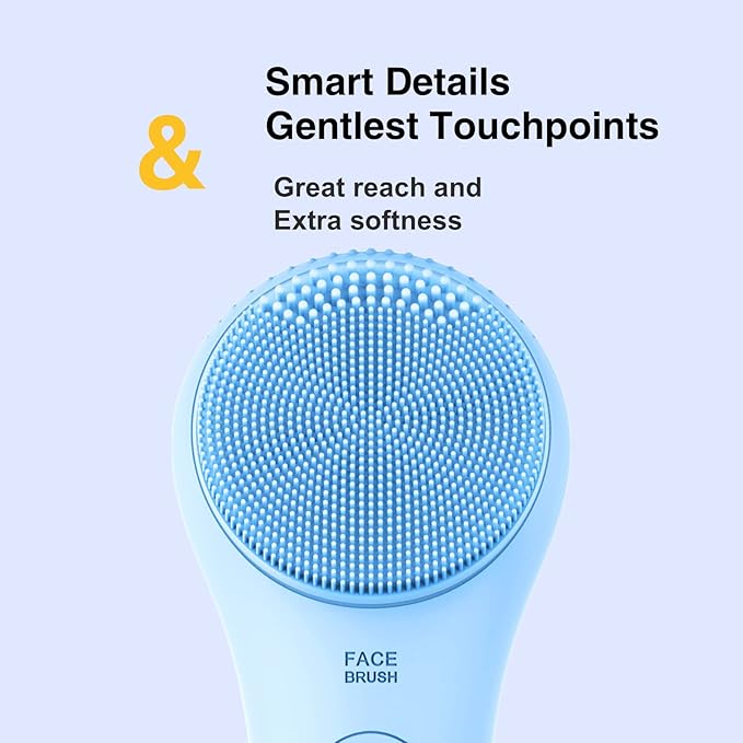 NågraCoola Electric Facial Cleansing Brush - Waterproof and Rechargeable, Exfoliates, Cleanses and Massages Skin - Light Blue