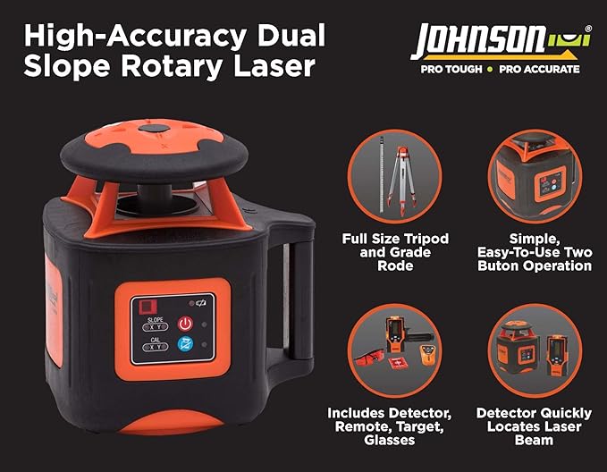 Johnson Level & Tool 40-6541 High Accuracy Dual Slope Rotary Laser System, Red, 1 Kit