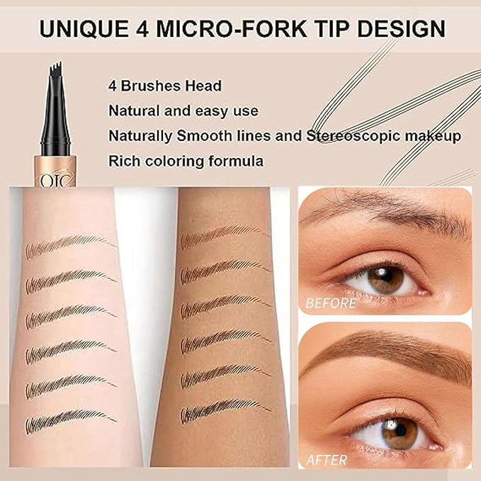 Eyebrow Pencil,Waterproof Brow Pen with Micro-Fork Tip,Smudgeproof Long Lasting Fine Sketch Microblading Pen,Natural Looking Eye Makeup Eyebrow Pen-04#Natural black