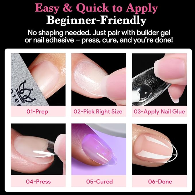 Extra Short Almond False Nail Tips, 15 Sizes 510 PCS Clear Soft Press On Fake Nail Pre-shaped Half Matte Full Cover Gel Nail Tips Extensions Thick Long Lasting for DIY Beginners & Salon Manicure