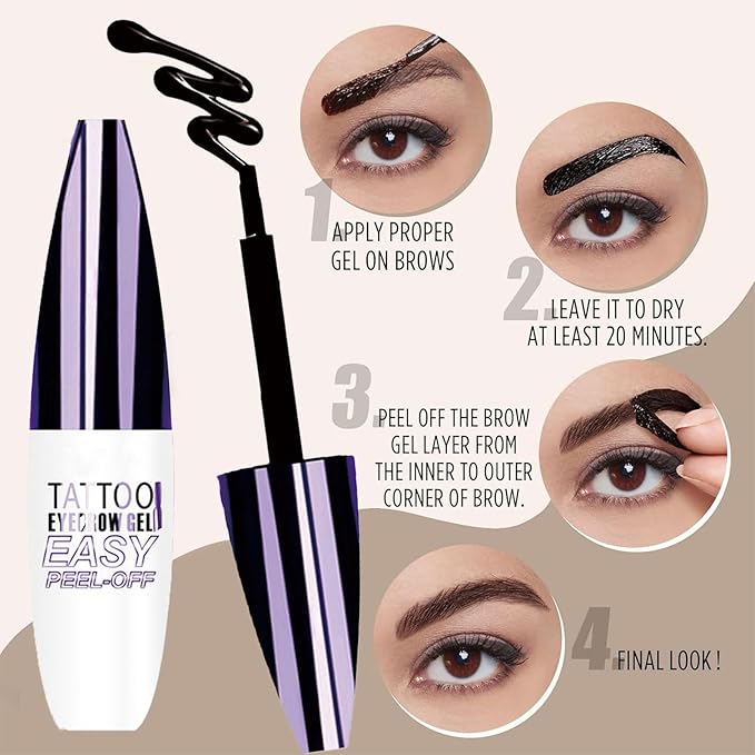 Tattoo Eyebrow Gel Easy Peel Off, Peel Off Eyebrow Tint, Easy Peel off Eyebrow Gel, Peel Off Eyebrow Tint, Waterproof & Sweatproof for All Skin Types (#1 Light Brown +#3 Dark Brown)
