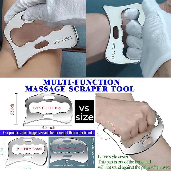 3 in 1 Muscle Scraper Stainless Steel IASTM Set, Physical Therapy Massage Scraper, Gua Sha Muscle Treatment Tools
