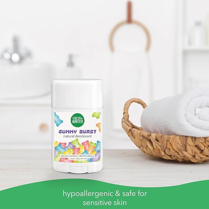 Fresh Monster Natural Deodorant for Kids and Teens I Aluminum-Free, Paraben-Free and Hypoallergenic I Dermatologist Tested I 24-Hour Protection I Gummy Burst I 1.76 oz I 3 Pack