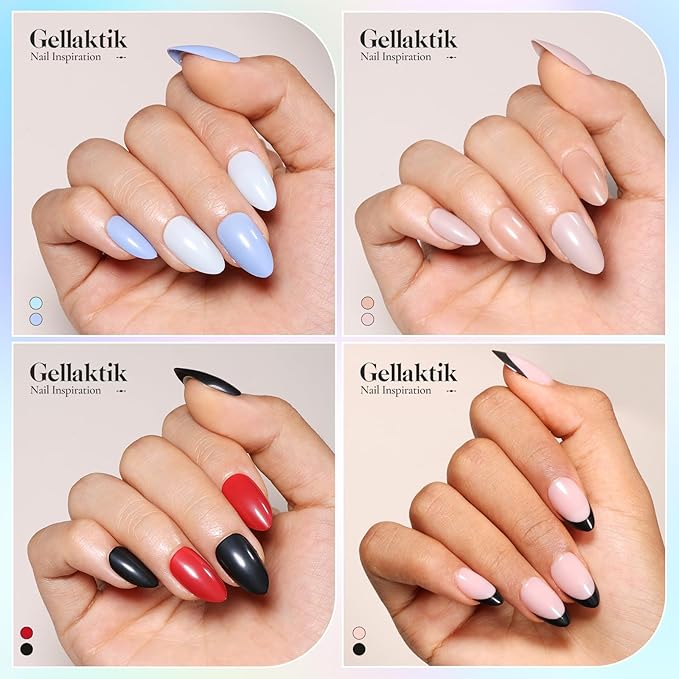 Press on Nails Kit 576 Pcs 24 Colors, Short Almond Glossy French Color Nail Tips With Nail Glue & Nail Tabs Stickers,Natural Fit Lightweight Nail Art for Women Girls