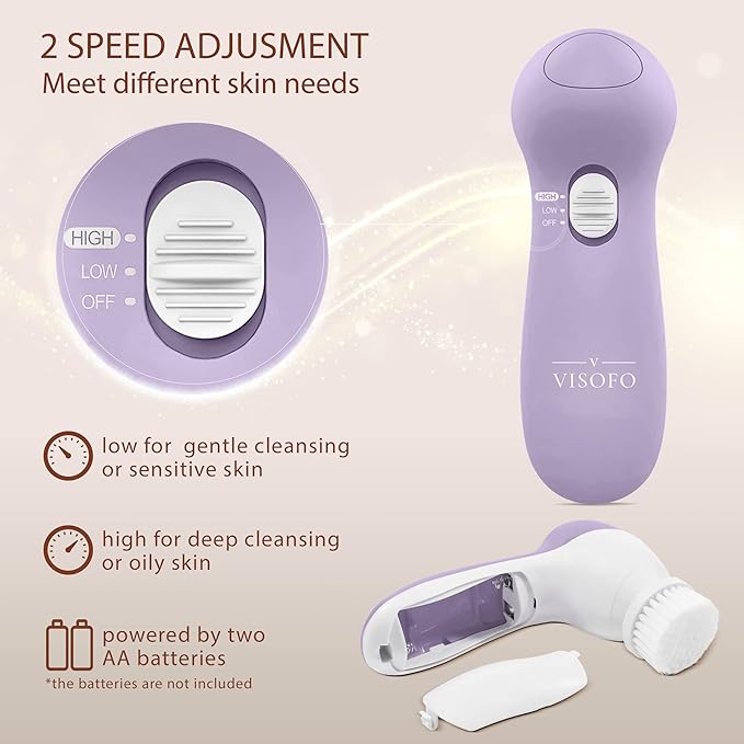 Face Scrubber | Facial Cleansing Brush Exfoliator Skin Care Products Beauty Products Powered Electric Wash Exfoliating Spin Cleanser Cleaning Scrub Including 7 Heads (Lilac Amethyst)