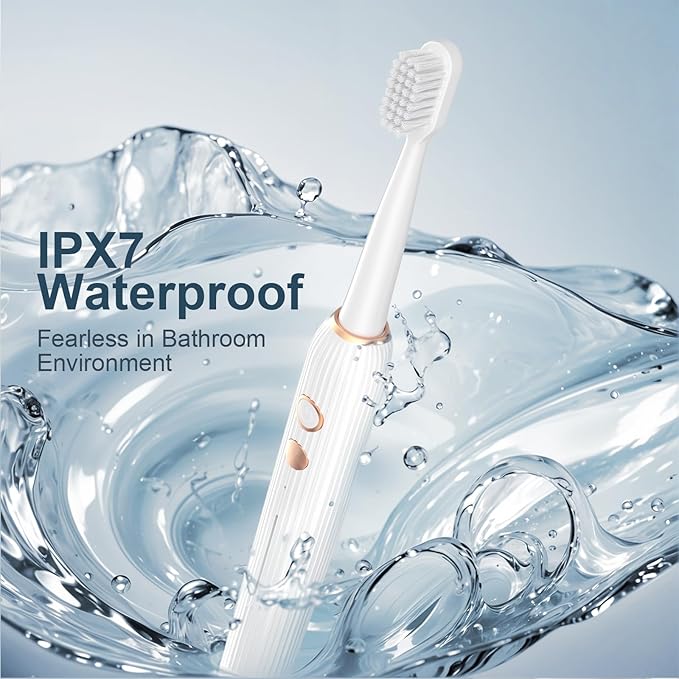 Electric Toothbrush Set with Drying & Sanitizing Holder, 8 Replacement Brush Heads, Transparent Rinse Cup, Smart Timer, USB Rechargeable for Adults