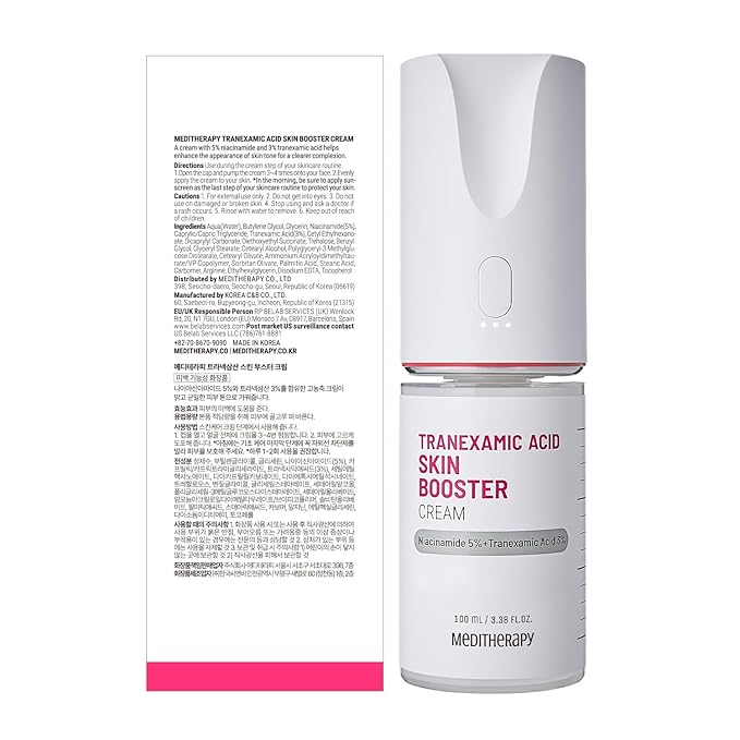MEDITHERAPY Tranexamic Acid Skin Booster Cream 3.4 Fl Oz - 5% Niacinamide & 3% TXA Korean Face Moisturizer - Gentle Facial Serum Cream with Facial Device for Glass Skin - Radiant Complexion