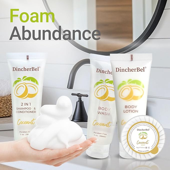 Hotel Amenities 200-Piece Travel Kit: Soap, Shampoo & Conditioner 2 in 1, Body Wash and Body Lotion Bulk Mini Kits for Toiletry Bags - Trial Size Bars & Sets