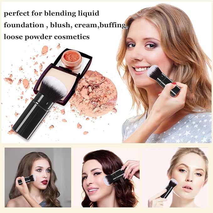 Retractable Makeup Brush,Travel Kabuki Powder Makeup Brush Face Blush Brushes for Blending Liquid, Foundation, Blush, Bronzer, Buffing, Sunscreen,Flawless Cosmetics