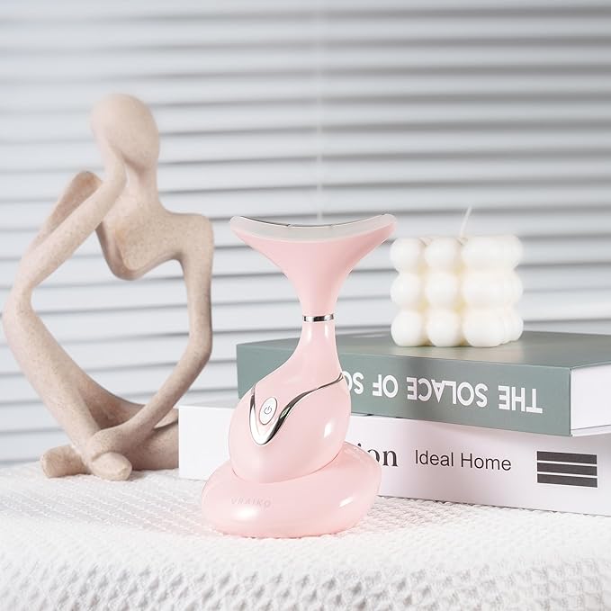 VRAIKO Iris Neck Face Massager, Pro Face Sculpting Tool with Charging Base, All-in-1 Facial Device for Enhanced Absorption, Radiance, Contouring, Elasticity, Home Facial Spa (Pink)