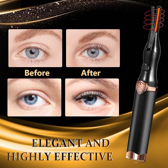 Heated Eyelash Curler, 2-in-1 Clip-Type Design, 3 Temperature Modes, USB Rechargeable Electric Eyelash Curler, Natural Curling 24H Long-Lasting Curl, Gift for Women & Girls, Brown Black DB