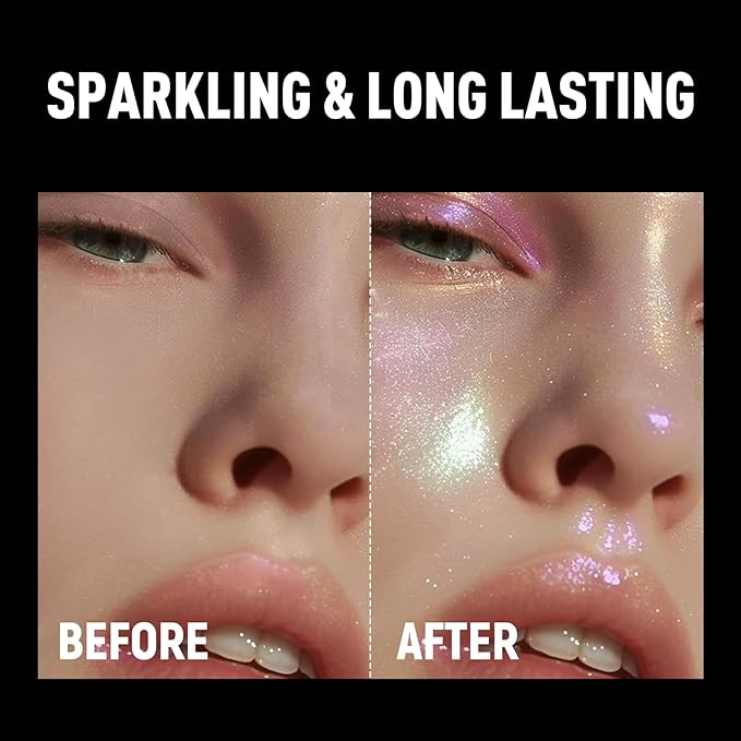 Holographic Glitter Eyeshadow - Multichrome Iridescent Shimmer Eyeshadow Palette, Chameleon Mermaid White Glitter Eye Shadow, Cream to Powder Sparkling Inner Corner Eye Face Highlighter Makeup