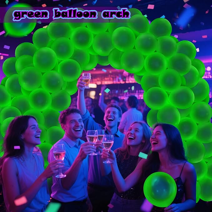 100 Pcs UV Neon Green Balloons 12 inch Neon Party Supplies, Balloons, Glow in the Dark for Birthday, Graduation, Baby Shower,Wedding, Anniversary Valentines Party Decorations