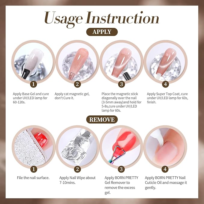 BORN PRETTY Magnetic Gel Nail Polish Water Light Cat Magnetic Eye Gel Brown SaU Vage Jelly Glass Crystal Magnetic Gel Polish Glitter Shimmer Auroras Magnetic Gel Nail Art Manicure Kit 6PCS