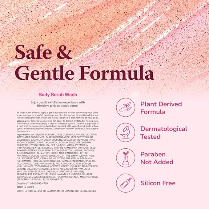 HIMALAYA PINKSALT Daily Scrub & Body Wash - Exfoliating Body Scrub, Dead Sea Salt & Himalayan Pink Salt, Natural Moisturizing Bodywash, Retinol & Hyaluronic Acid Shower Gel, Korean Skincare 14.1oz