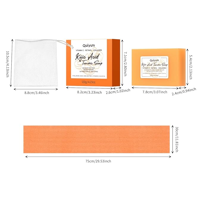 Kojic Acid Turmeric Soap, Dark Spot Remover for Face, Skin Care Sets, Facial Skin Care Products, Even Skin Tone, Moisturizing & Nourishing, 3 Pack+ African Net Sponge