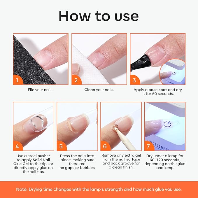 modelones Solid Nail Glue Gel for Acrylic Nails Tips, 30g False Nails Gel Glue Long-Lasting Strong Adhesion, Need UV Light Cured