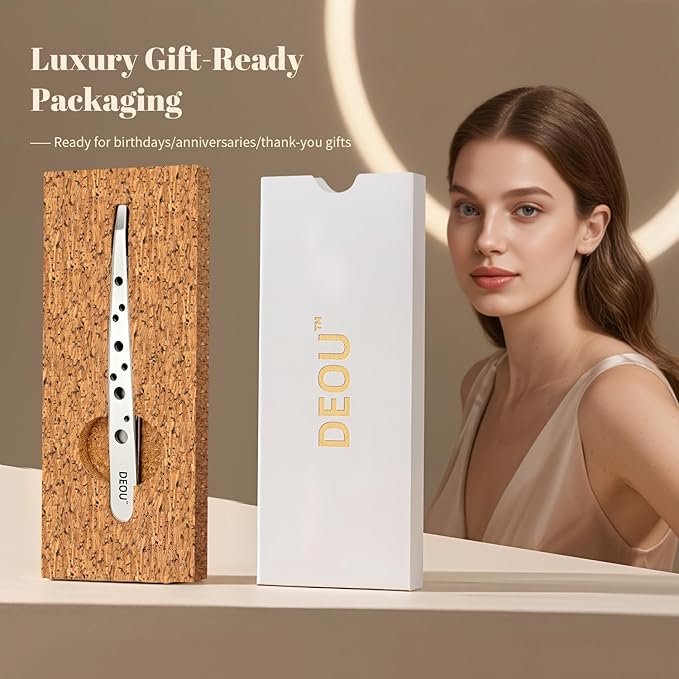 DEOU Professional Eyebrow Plucker & Tweezers - Stainless Steel Tool for Brow Shaping, Hair Removal & Precise Grooming, 9-Hole Non-Slip Grip, Unisex, Gift Box Included