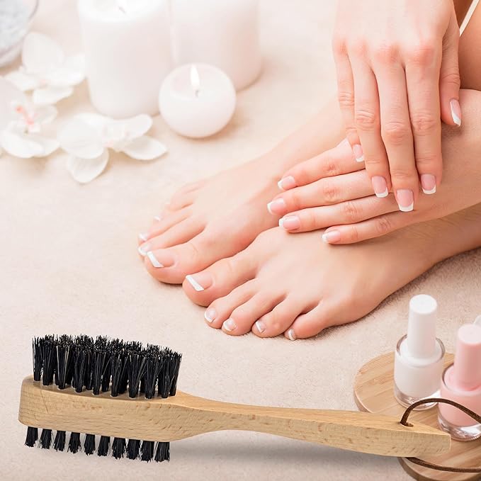 Takavu Nail Brush Black Boar Bristles, Natural Wood Handle, Nail Cleaning Brush for Scrubbing Fingernail Toenail Hand Feet, Dual Sided for Regular Manicure Nail Care Hygiene