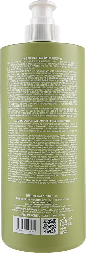 laferme Laminaria Shampoo with Organic Ingredient, Korean Clarifying Shampoo, Hydrating for Dry Hair, Strengthening for Weak Hair, Sulfate & Paraben-Free, for Women & Men, 33.8 FL OZ, Pine Eucalyptus
