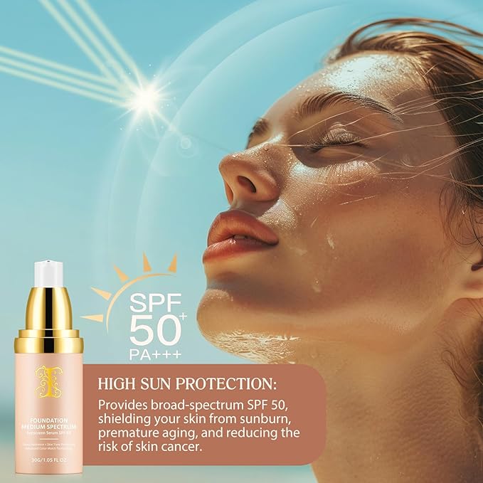 Colour Changing Foundation, 4 in 1 Medium Full Coverage Concealer Foundation with SPF 50+, Hydrating Color Changing Longwearing & Waterproof, Light Spectrum for Gym, Sport,