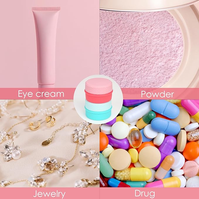 2 Pack Silicone Makeup Containers, Leak-Proof Travel Cosmetic Jars for Creams with Lid, Travel Essentials Accessories for Toiletries (Blue, Pink)