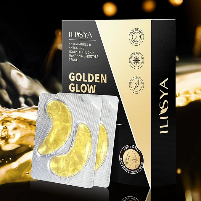 ROUSE Under Eye Patches (20 Pairs), 24K Gold Collagen Anti-Wrinkle Eye Mask Golden Anti-Aging Smooth Eye Pads for Dark Circles Puffy Eyes Moisturizing Nourishing