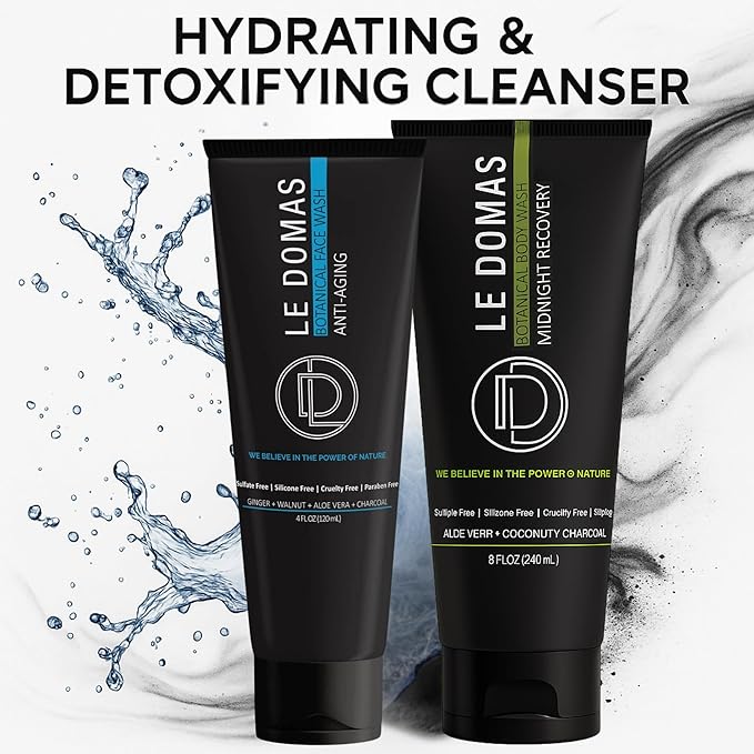 Body Wash & Face Wash Set for Men & Women β Natural Skincare with Aloe Vera, Rice & Coconut Charcoal, Hydrating Moisturizer & Oil Cleanser, Travel Size Skin Care Products for All Skin Types