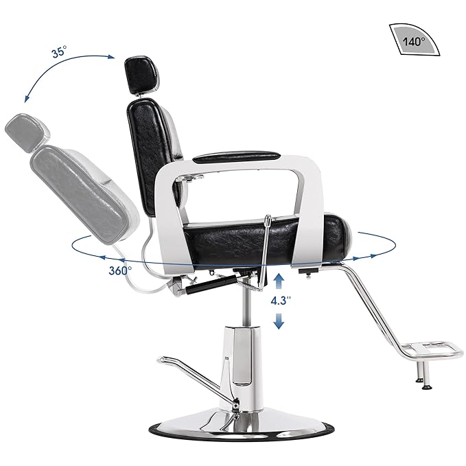 BarberPub Barber Chair Reclining Salon Chair for Hair Stylist, Antique Hair Spa Salon Styling Beauty Equipment 3127(Black)